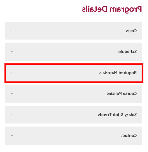 screenshot of program details section and required materials tab